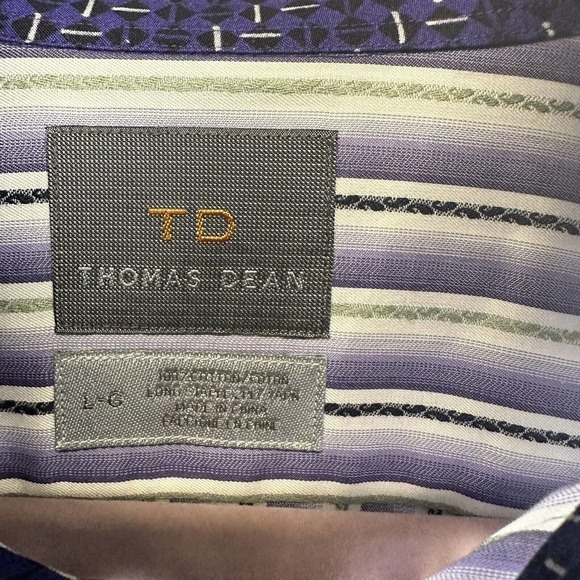Thomas Dean Purple Shirt Mens L Striped 100% Cotton Button‎ Up Long Sleeve - Picture 5 of 9